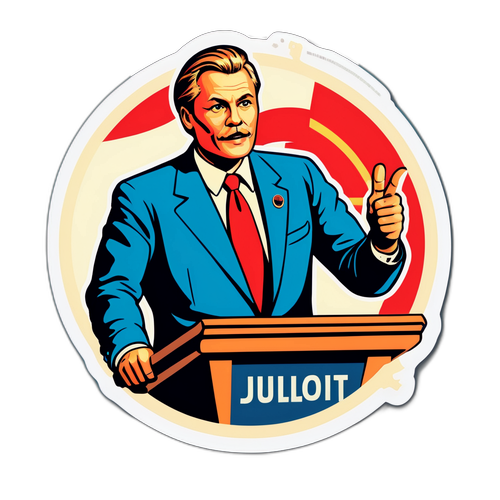 Retro-sticker av Håkan Juholt vid ett podium
