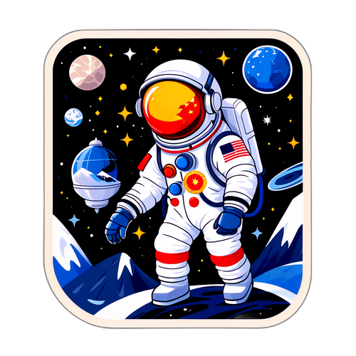 太空探险与南极研究的双重成就贴纸