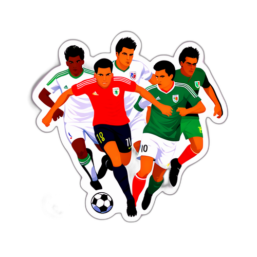Thiết kế nhãn dán nổi bật với bốn cầu thủ bóng đá thi đấu giữa Hoa Kỳ và Mexico