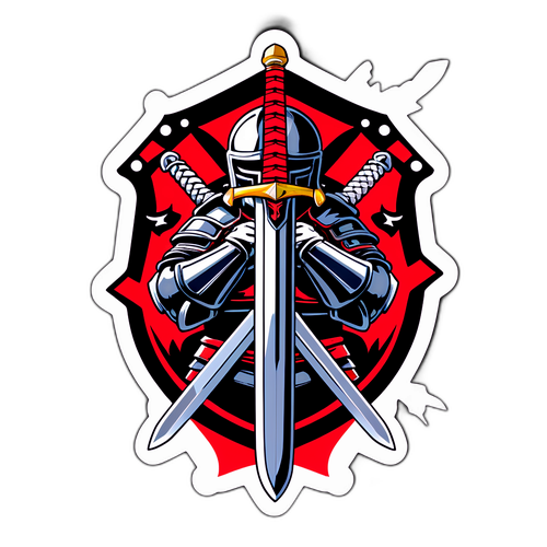 ダイスケ・ナオイの剣と鎧を持つ象徴的バッジ