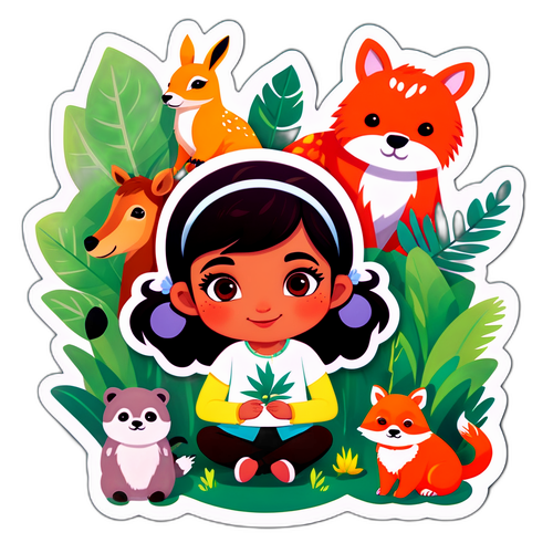 Sticker Comel Kavya Maran di Kelilingi Haiwan