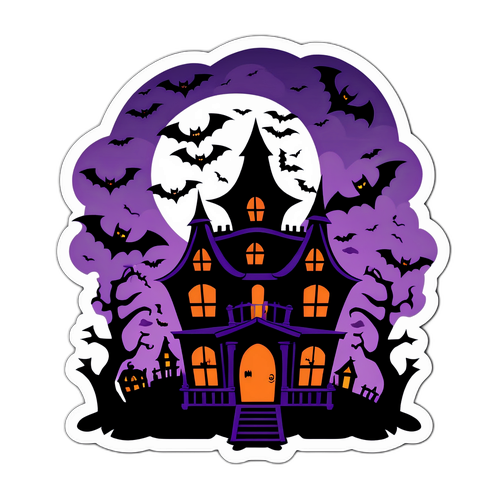 Spooky Haunted House Halloween Sticker