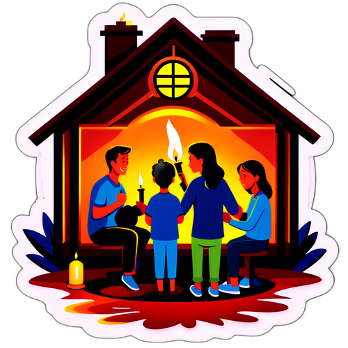 Aileyi Mum Işığı ile Destekleyen Bir Sticker