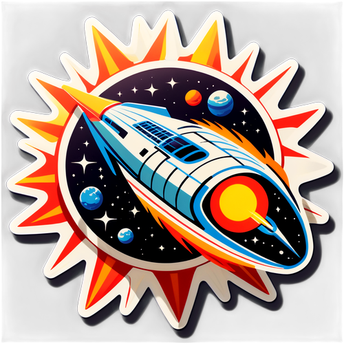 Retro Uzay Aracı ve Patlayan Güneş Stickerı