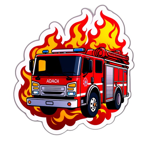 赤い消防車と炎のデザイン