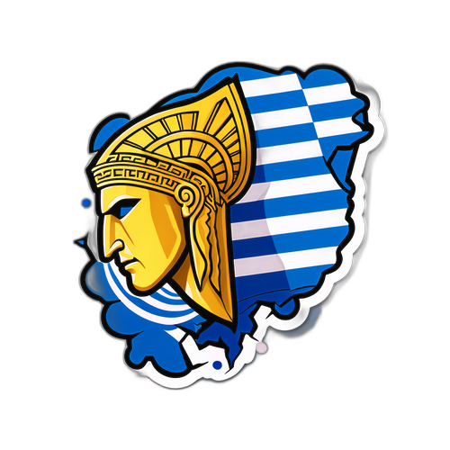 Σχέδιο αυτοκόλλητου με ελληνική σημαία και εικονίδιο πολεμιστή