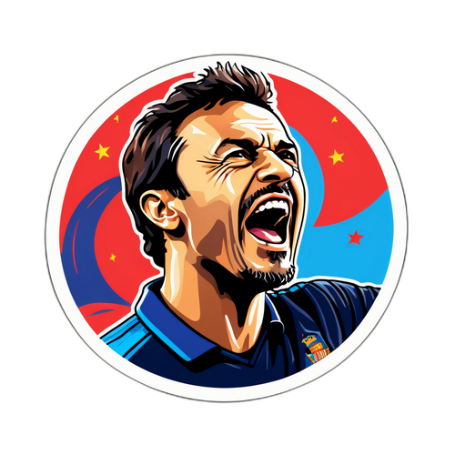 Sticker van Luis Enrique Vierend na een Gewonnen Wedstrijd
