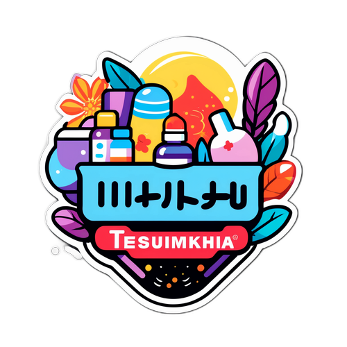 カラフルなツルハロゴと医薬品・美容製品のイラストデザイン