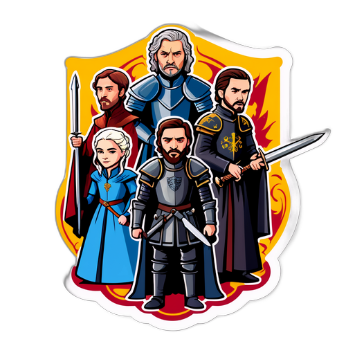 Яскрава наклейка із персонажами "Гри престолів" у середньовічному стилі