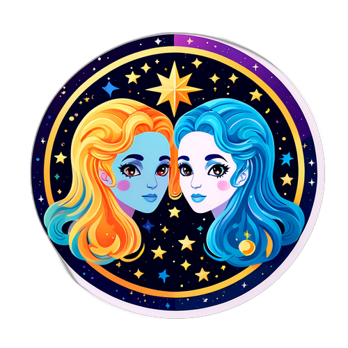 Tvillingarnas astrologiska märke med stjärnor och galaxer
