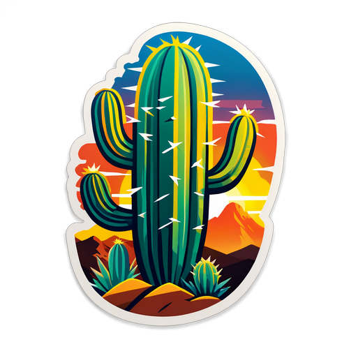 Unveiling the Beauty of the Southwest: A Stunning Cactus Sunset Sticker You Can't Miss!