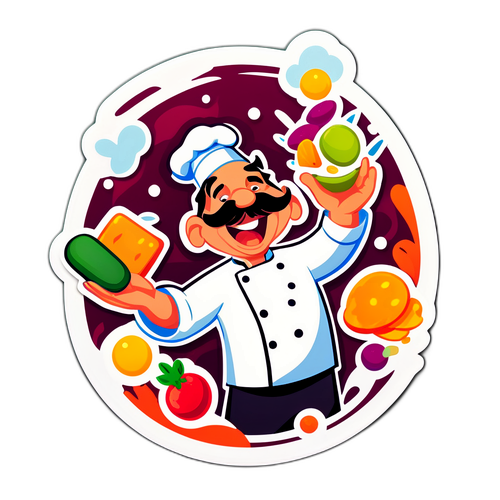 מדבקה של שף מלא בפעולה