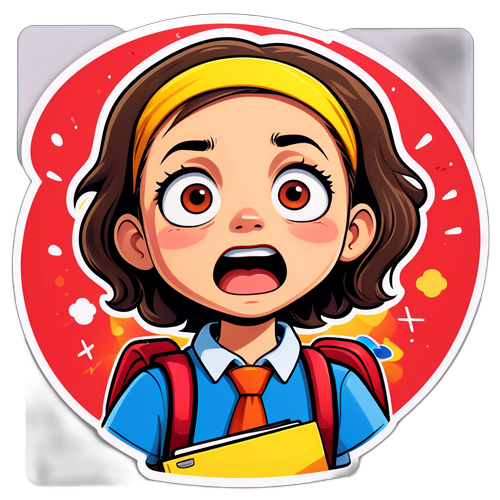 Humorystyczna naklejka z uczniem wyrażającym zaskoczenie