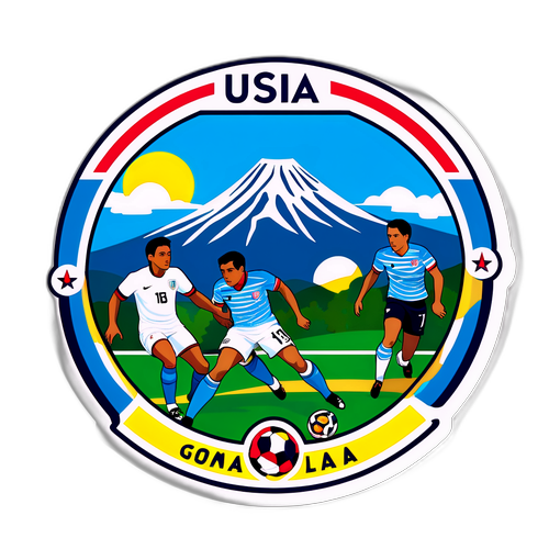 Autocollant représentant une scène du match entre les États-Unis et le Guatemala