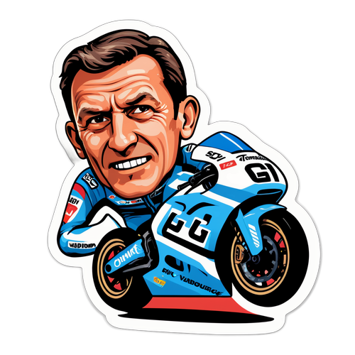 Sticker van Frank Vandenbroucke met emotionele uitdrukking naast een extravagant racefiets