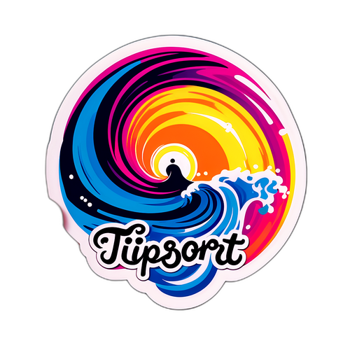 Barevný sticker s curlingovou vlnou a slovem 'tipsport'