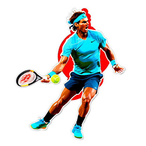 Rafael Nadal in Azione: L'Adesivo Che Celebra la Potenza e lo Stile del Maesto del Tennis!