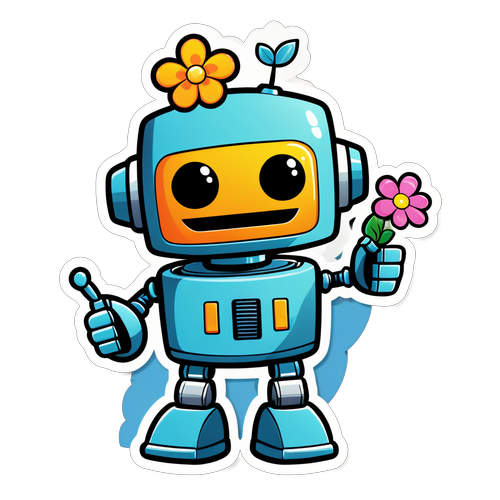 Il Robot Amico: Scopri il Sticker Che Porta un Sorriso e un Fiore!