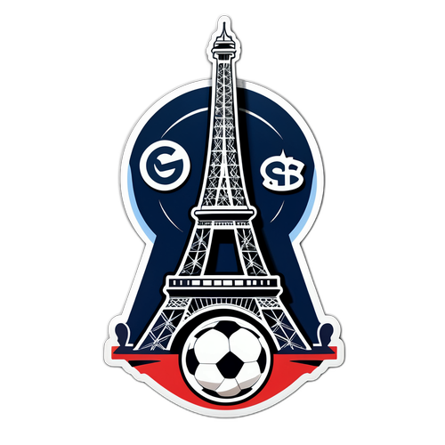 Stiker PSG vs Angers dengan Bola Sepak dan Menara Eiffel