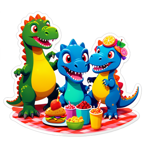 Un Picnic Preistorico: I Dinosauri Che Fanno Festa con Snack Colorati!