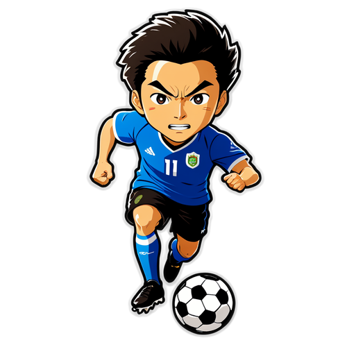 情熱的なサッカーステッカー：ケンジ・ホンマの試合シーン
