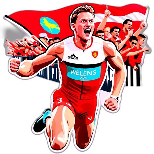 Een dynamische sticker van Tim Wellens die sprint naar overwinning