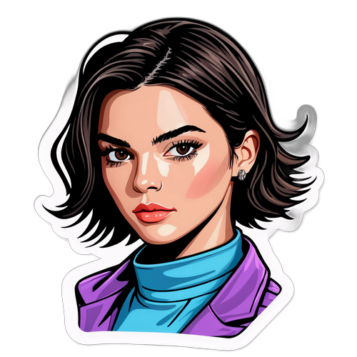 Наклейка с Кендл Дженнер в стильных аксессуарах и макияже