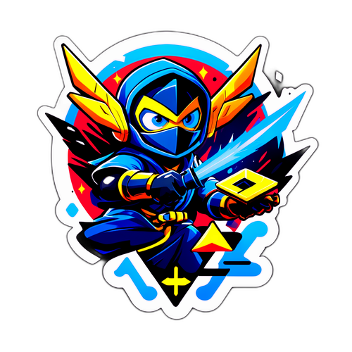 Наклейка с персонажем-ниндзя и игровыми элементами