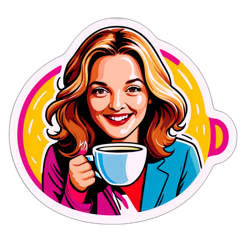 Drew Barrymore kávézóban, vidám stílusban