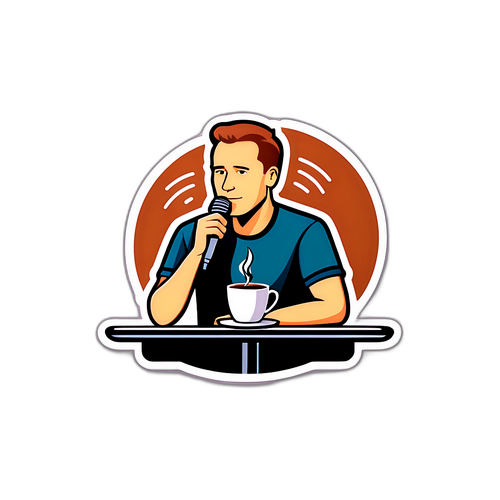 Minimalist Design von Markus Lanz mit Mikrofon und Kaffee