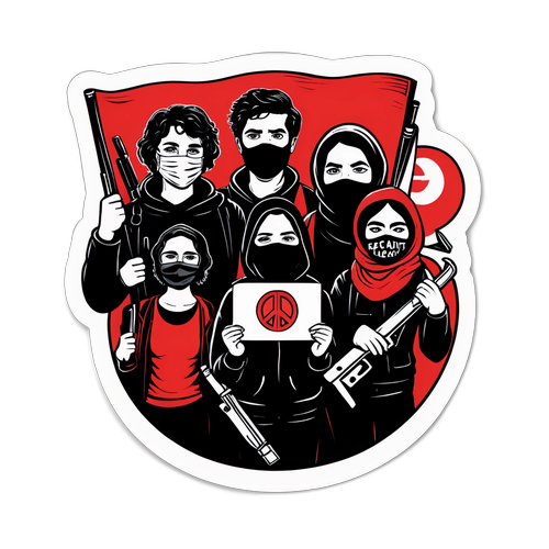 Comic-Sticker: Antifa-Aktivisten bei einer Demo