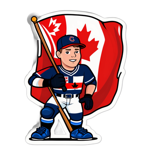 A Humorous Illustration of Freddie Freeman Holding a Canadian Flag
