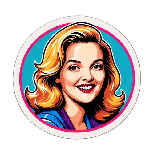 Nálepka s Drew Barrymore v retro stylu 90. let