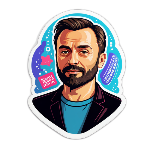 Наклейка с портретом Ильи Резника и мотивационной цитатой о креативности