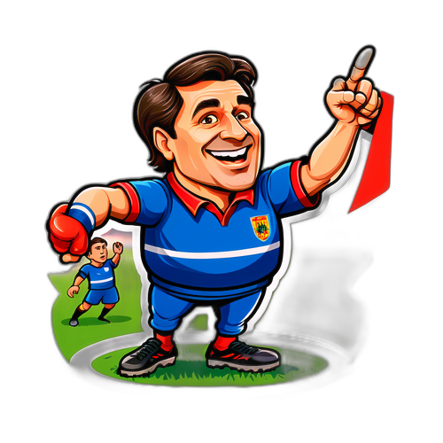 Caricatură vie a lui Petre Grigoraș pe teren