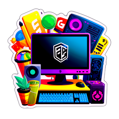 Sticker van een computer met het Epic Games-logo op het scherm