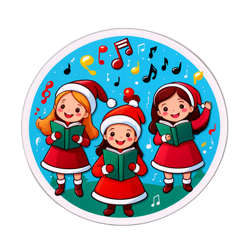Masayang Sticker ng mga Bata na Nagkakantahan sa Pasko