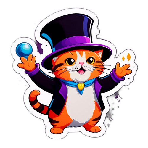 Pisica jucăușă cu pălărie de magician