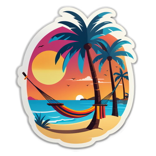 Serene Sunset Beach Scene Sticker