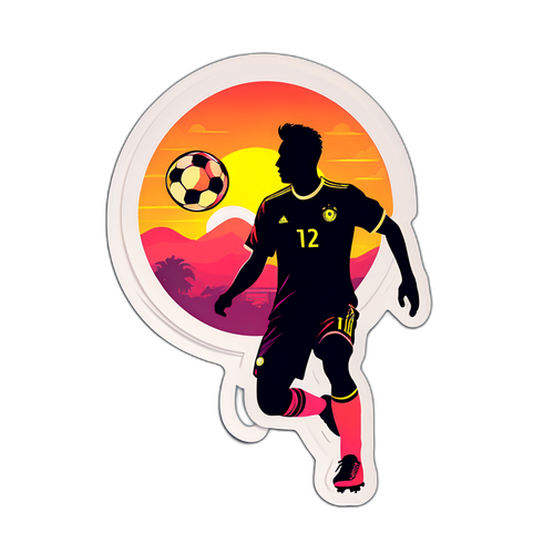 Silhuet af Andreas Schjelderup med bold ved solnedgang