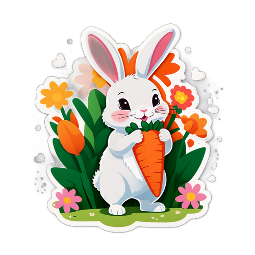 かわいいウサギと春の花