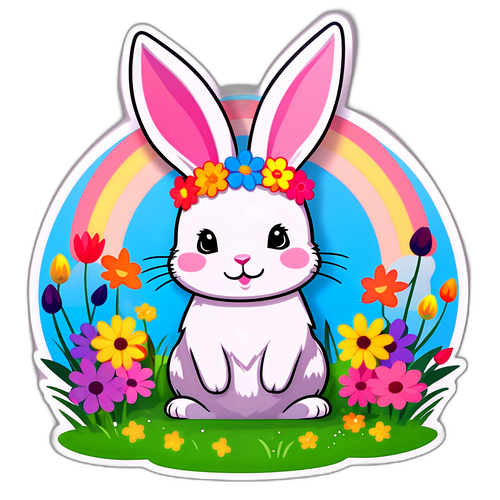 Schattig Konijn met Bloemenkrans