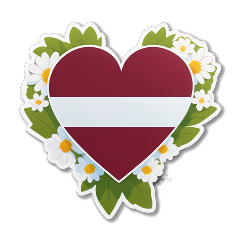 Sticker met de vlag van Letland, omringd door bloemen in de vorm van een hart