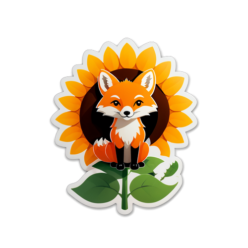 可爱的狐狸和大向日葵