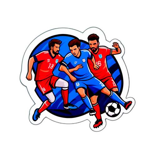 Sticker cu un meci de fotbal în curs de desfășurare