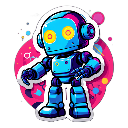 Futuristische sticker van een robot die aan kunstmatige intelligentie werkt
