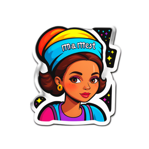 Kleurige sticker van een vrouw met een slimme uitstraling