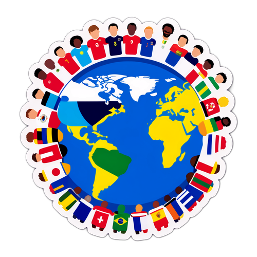 Футбольное поле с игроками, представляющими разные страны на Чемпионате мира