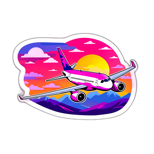 Avion Wizz Air pe fundal de apus