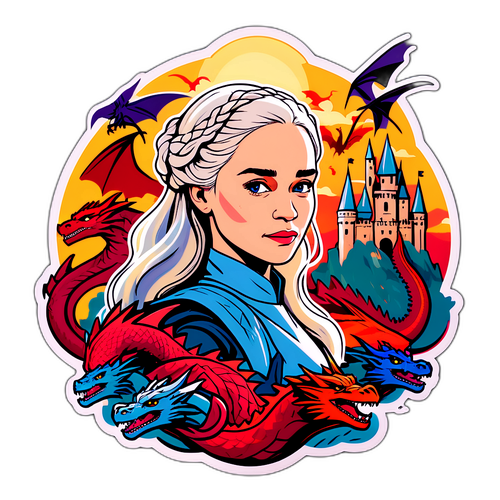 Emilia Clarke omgivet af drager og et slot